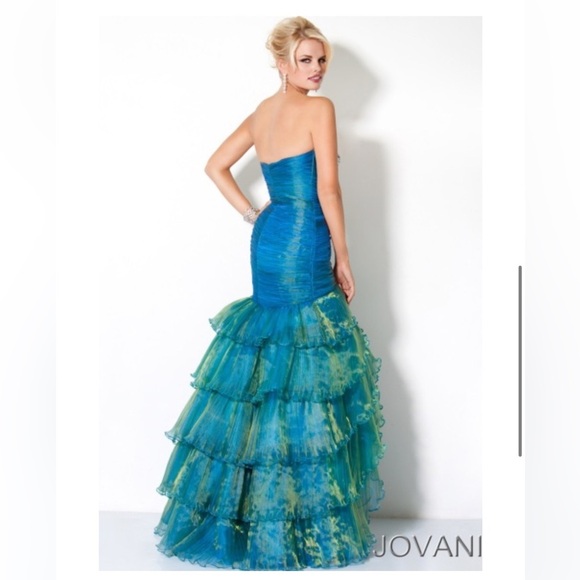 Jovani peacock fit and flair blue/green pageant dress size 2 - Picture 2 of 16
